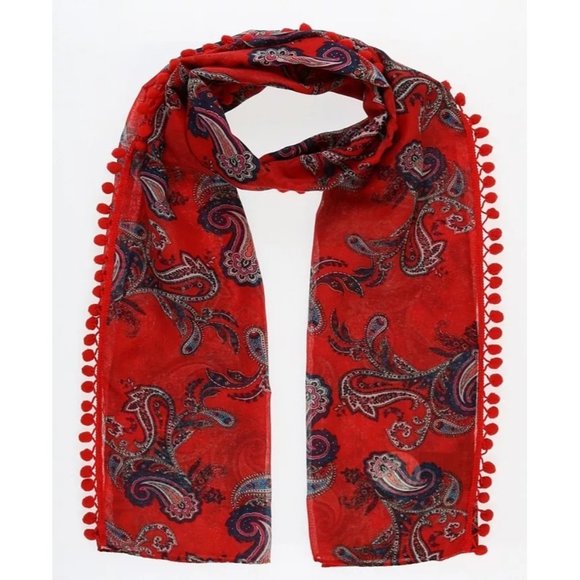 FRAAS Women's Paisley Poms Scarf - Red NWT - Picture 1 of 2